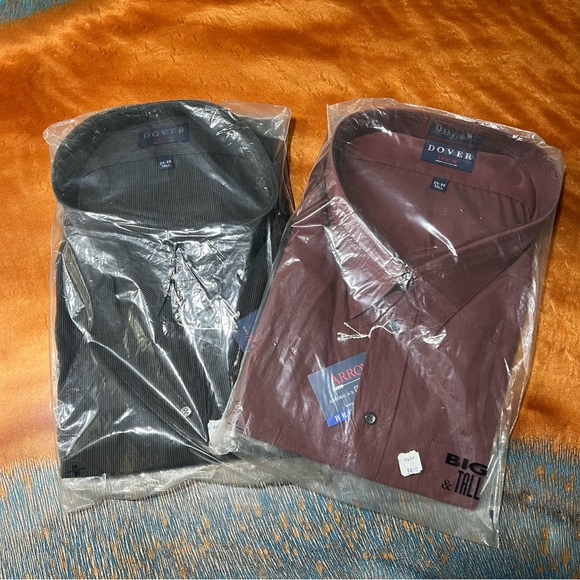 Vintage NWT Arrow Dover Button down shirts size 24 Tall set of 2 Dark red black - Picture 4 of 12